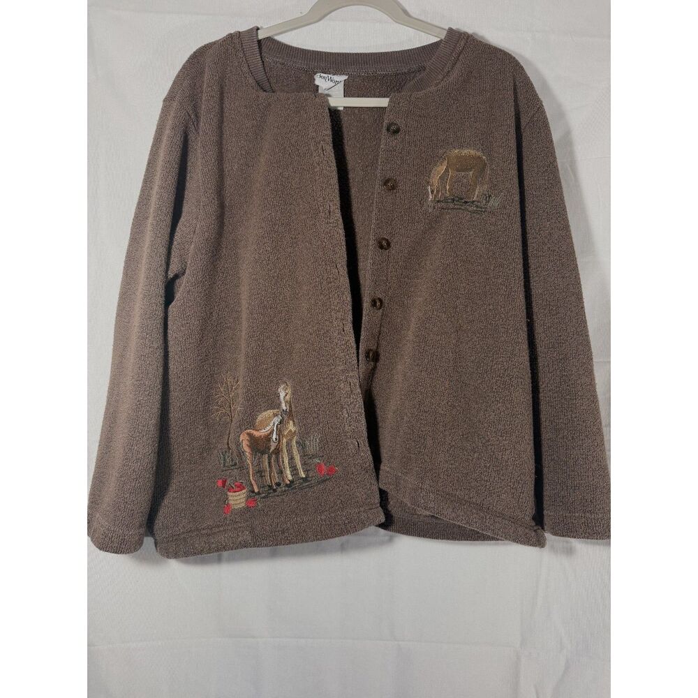 Vintage BonWorth Women's LP Brown Horse Foal Embroidered Cardigan Grandmacore